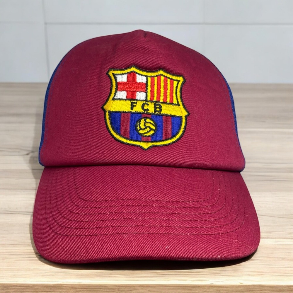 FC Barcelona Trucker Hat Maroon Blue FCB Soccer Club Mesh Snapback Cap